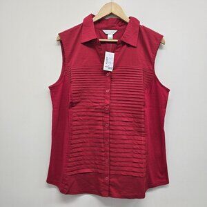 NWT Christopher Banks Sleeveless Button Down Blouse Top Sz XL V-Neck Tiered Red